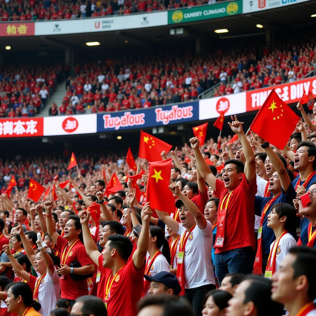 Chinese Football Fans Filling a Stadium