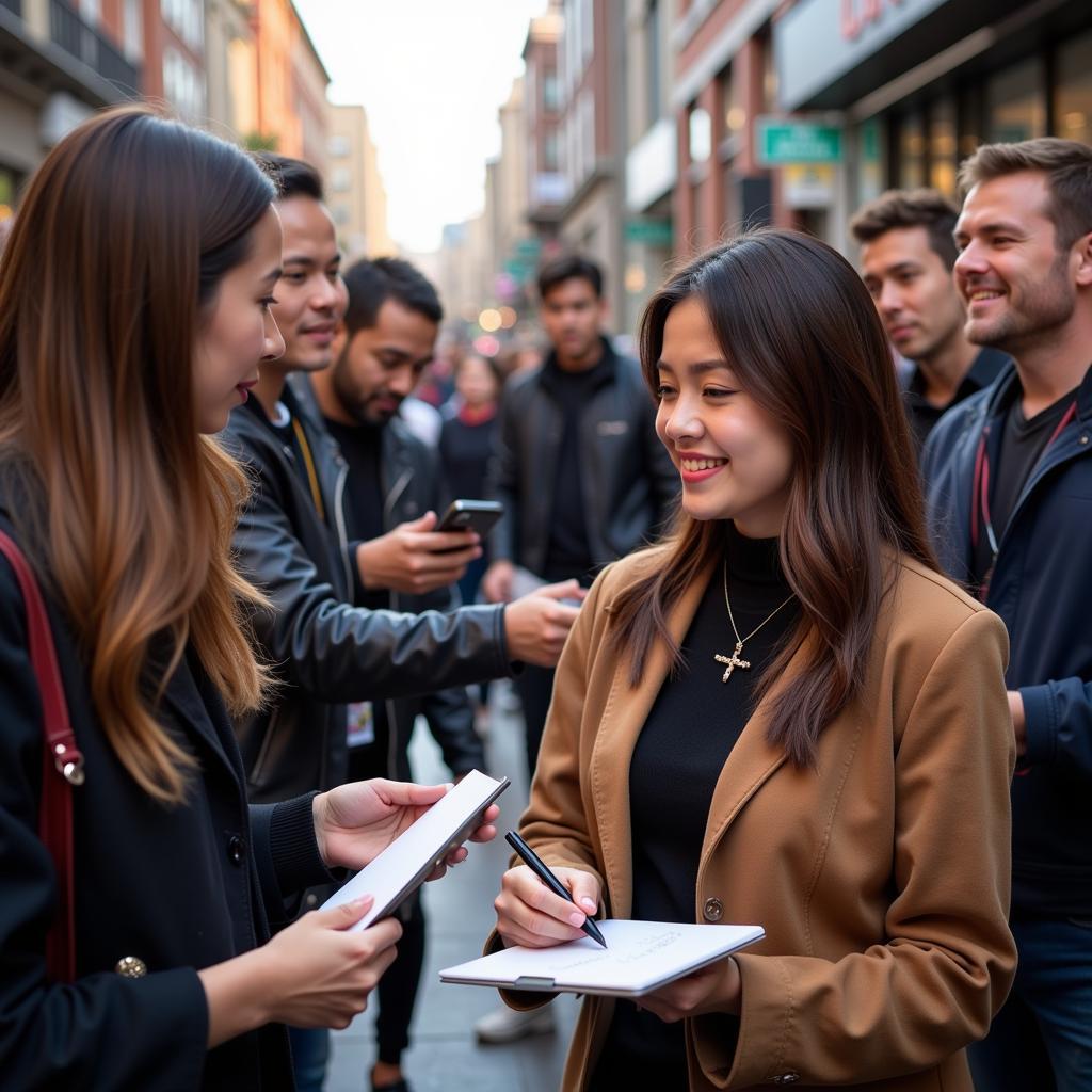 Christine Fan interacts with her fans, showcasing her approachable personality and dedication to her fanbase.