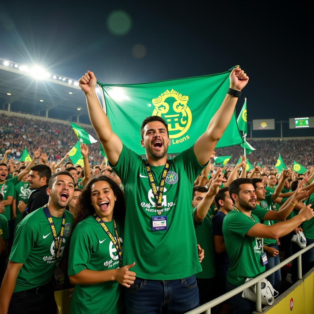 Club Leon fans celebrating a victory in the stadium