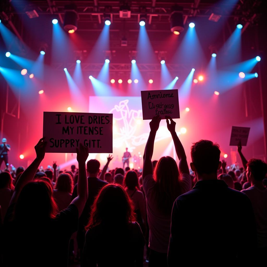 Coldplay fans holding signs at a concert