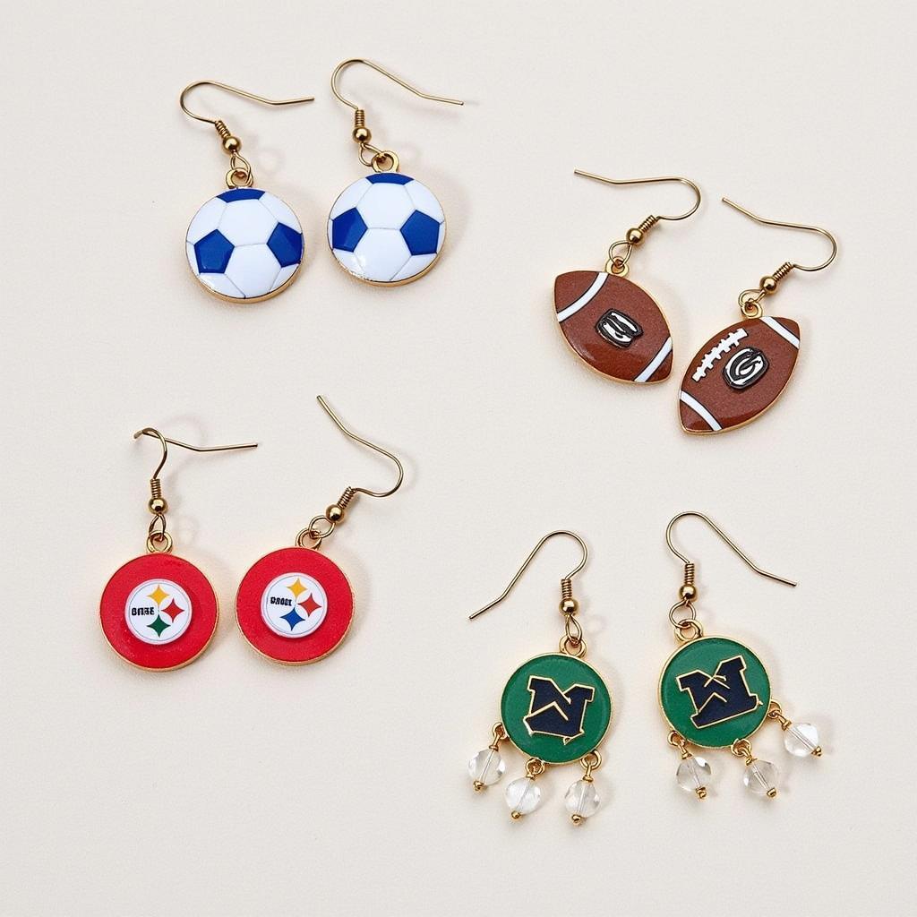 A collection of fan drop earrings showcasing different team logos