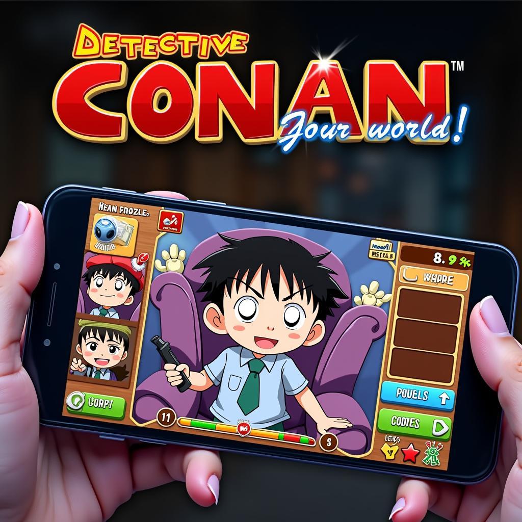 Screenshot of a popular Detective Conan mobile game, showing a puzzle being solved.