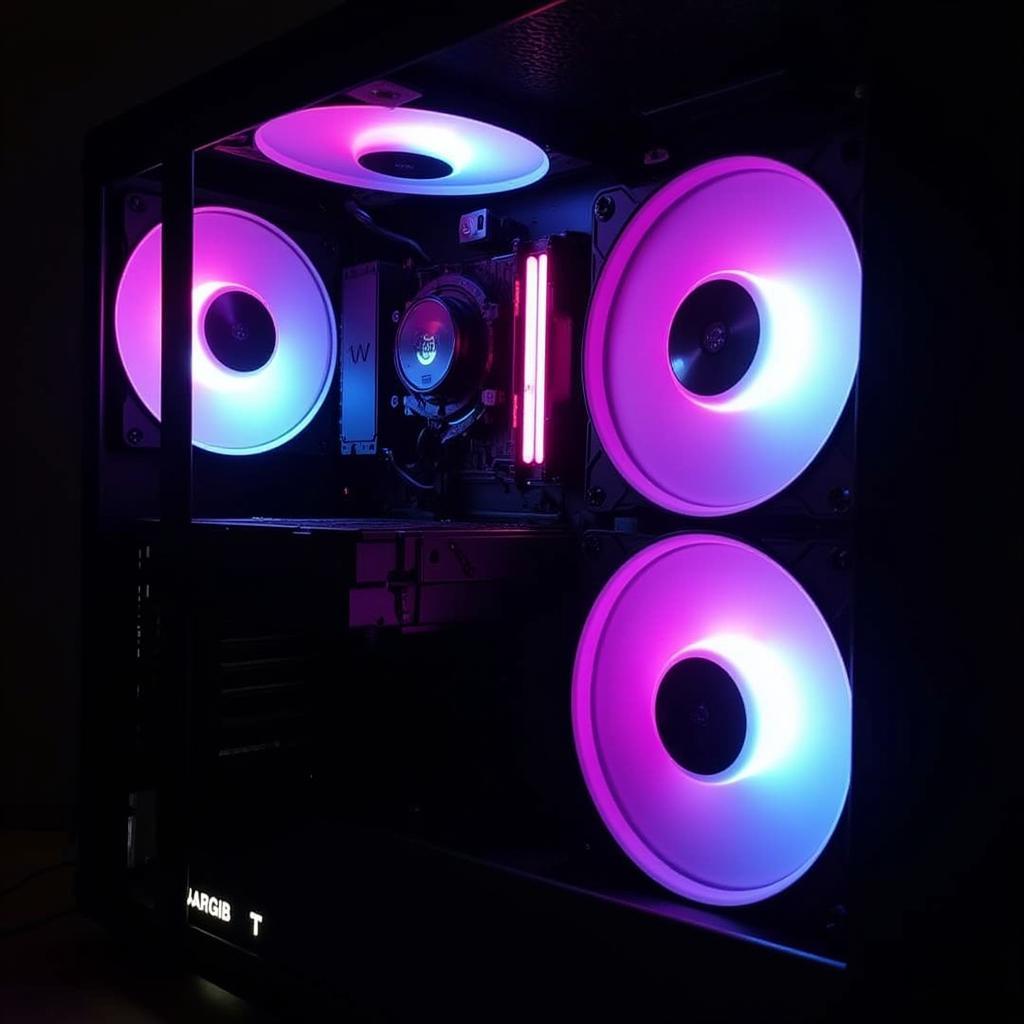 Cooler Master MasterFan MF120R ARGB fans installed in a PC case, demonstrating their RGB lighting and airflow.