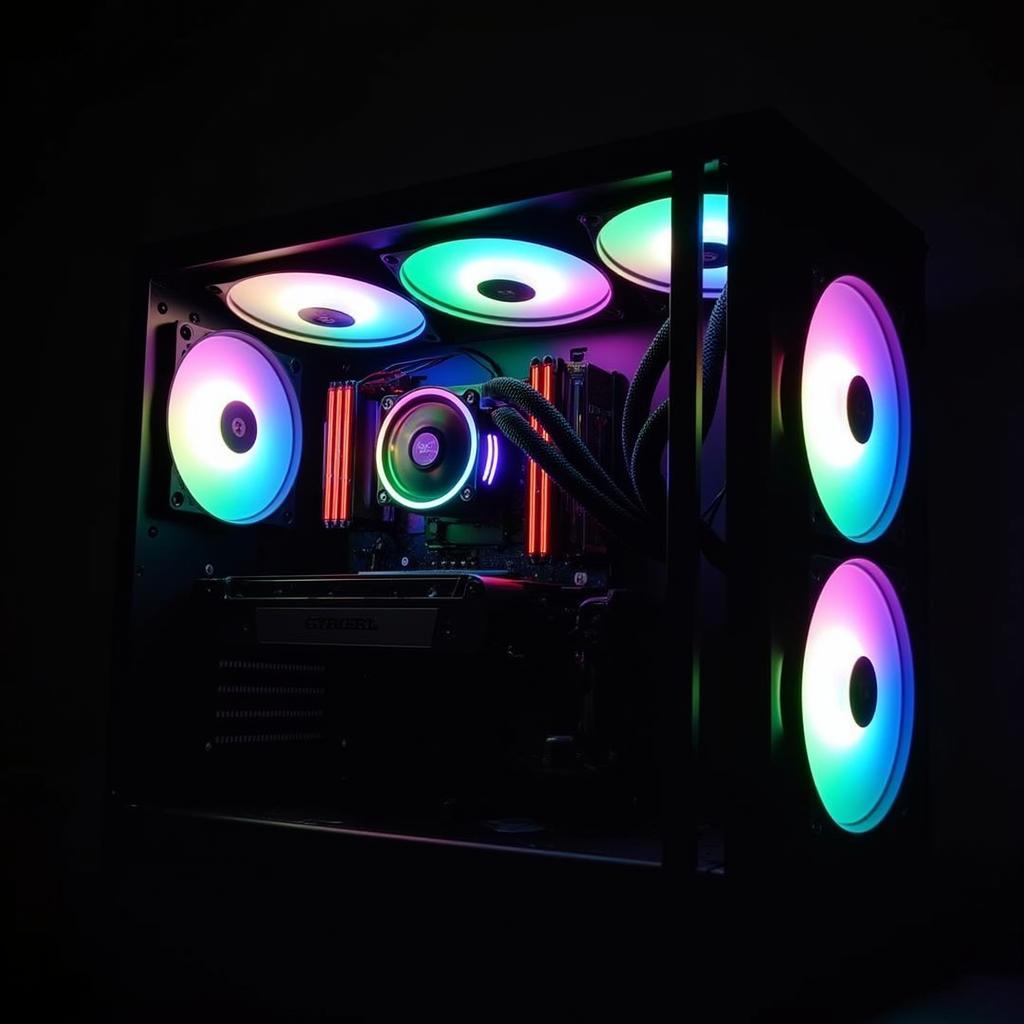 Coolmoon Y1 RGB fans installed in a PC case, showcasing their synchronized lighting and overall aesthetic enhancement.