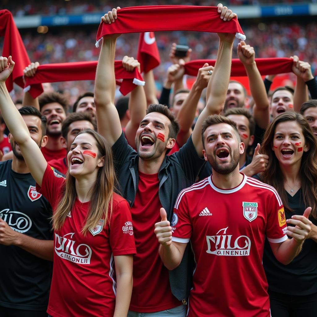 Football fans celebrating a goal