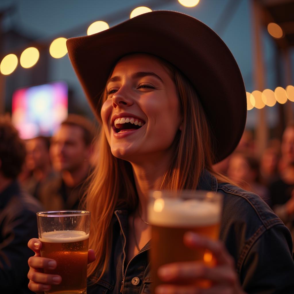 A country music fan singing along to their favorite song.