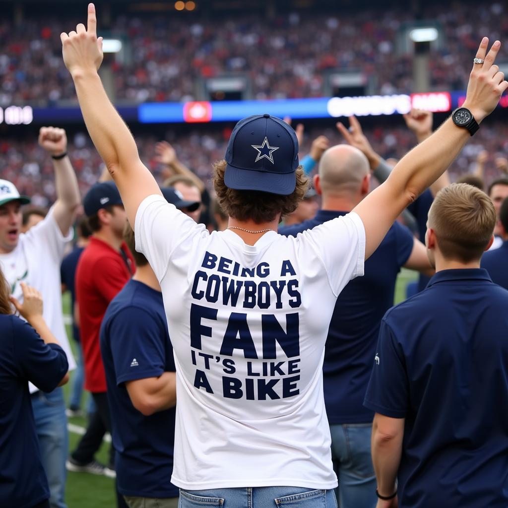 Cowboy Fan at Game in "Riding a Bike" Shirt