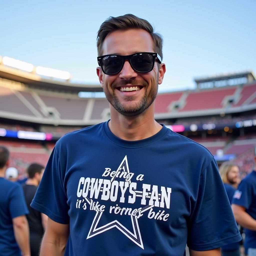 Cowboy Fan Wearing a "Riding a Bike" Shirt