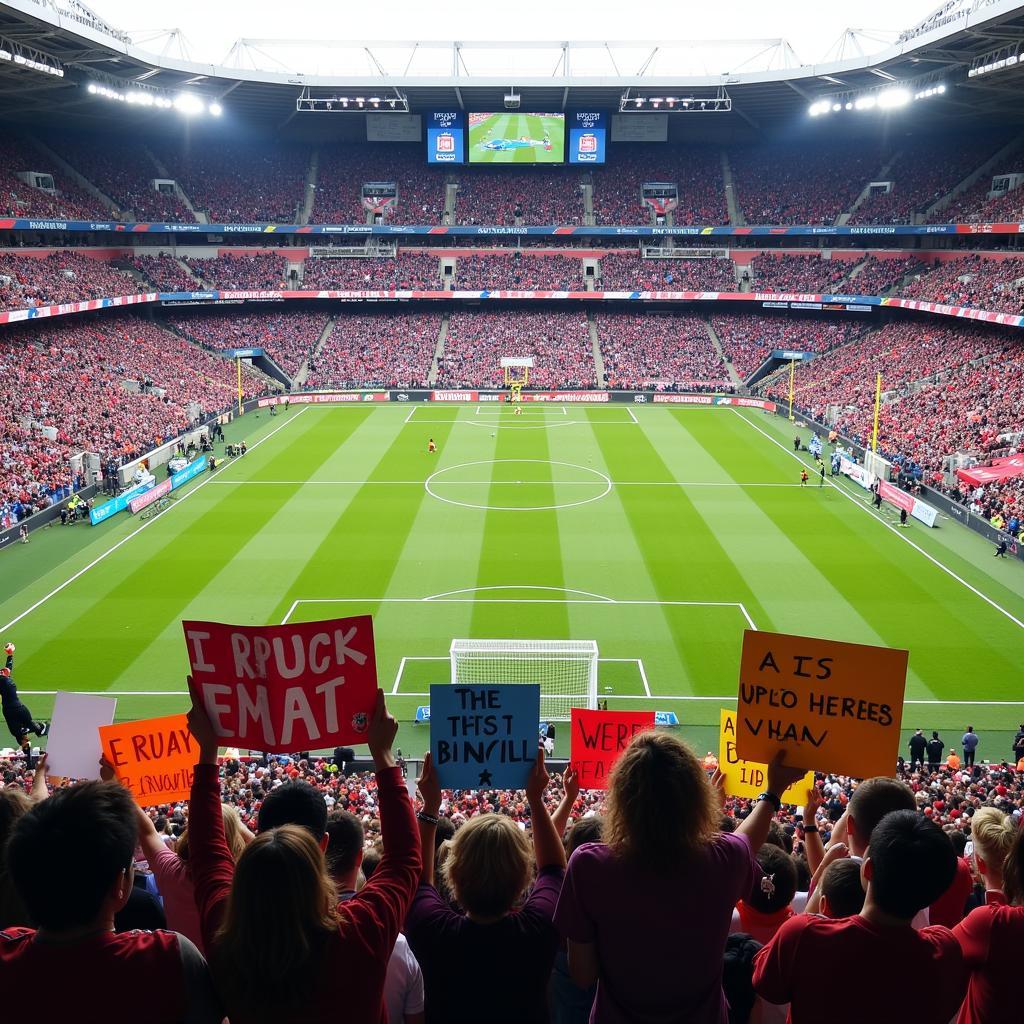 Creative Football Fan Signs Displayed in Stadium