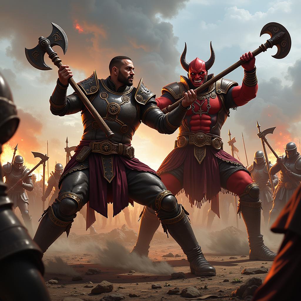 Darius and Draven clashing in a brutal battle scene