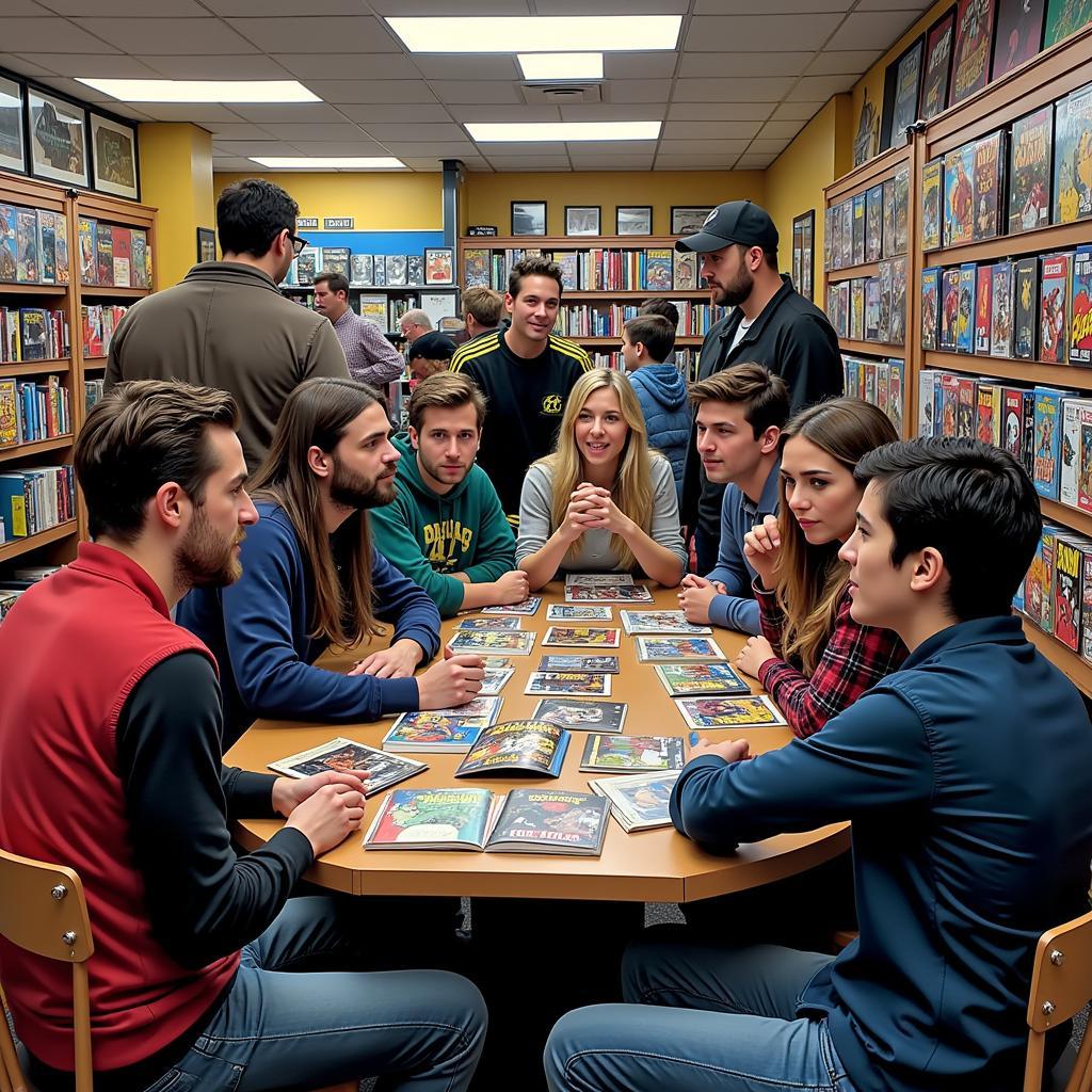 DC Comics fan gathering at a local comic book store