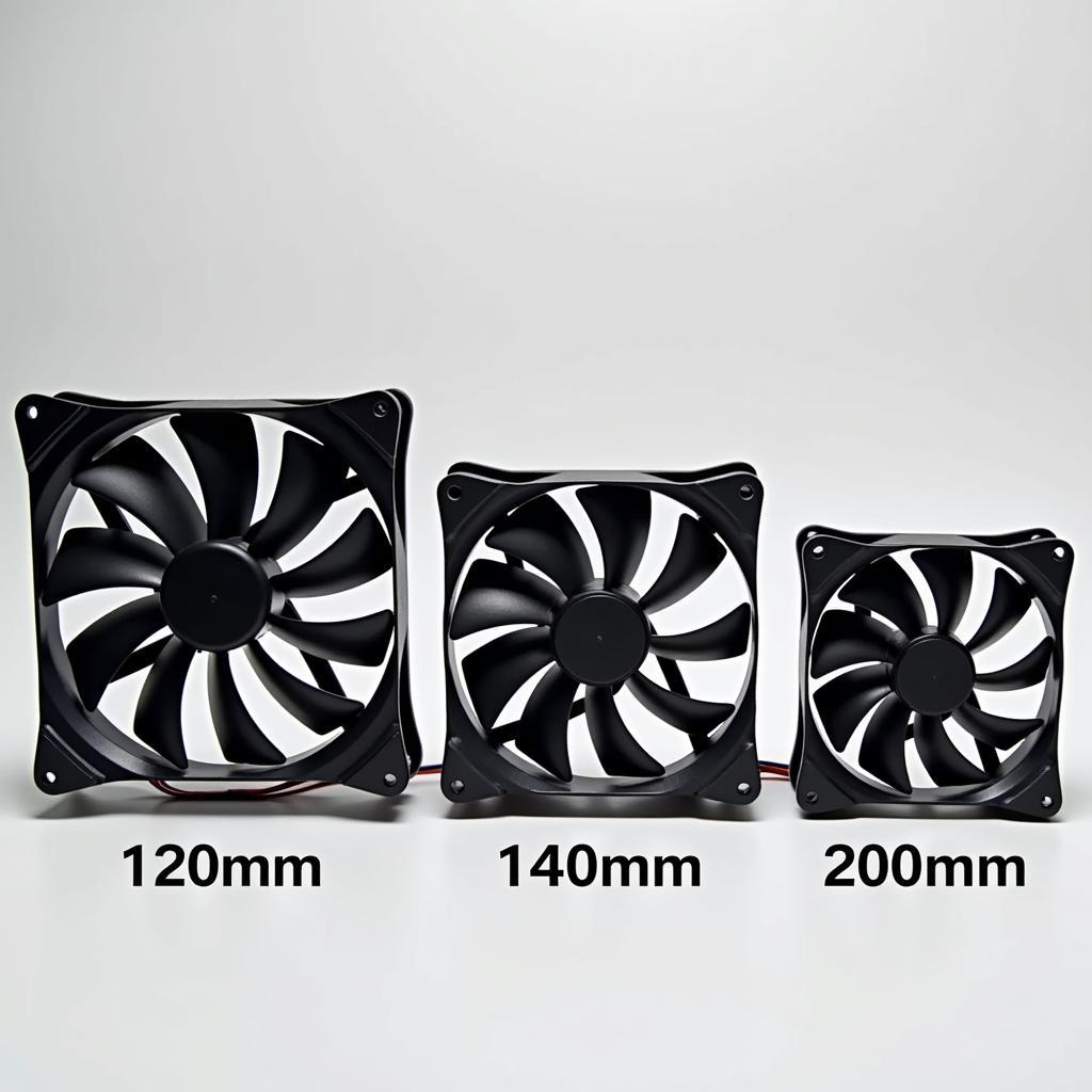 Comparison of different case fan sizes, highlighting their impact on airflow and noise levels.