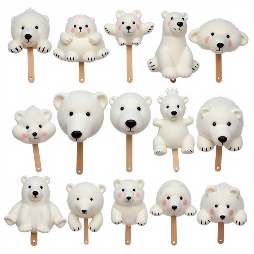 A variety of ice bear hand fans showcasing different sizes, materials, and designs.