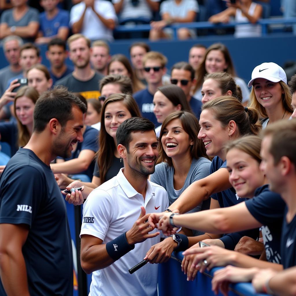 Djokovic interacting with his fans at the US Open