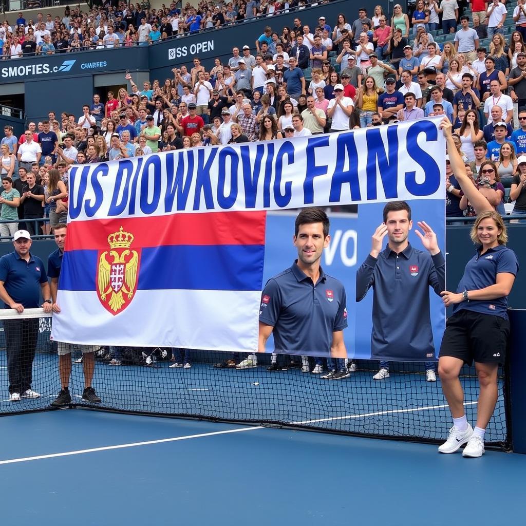 Djokovic US Open fans with a supportive banner