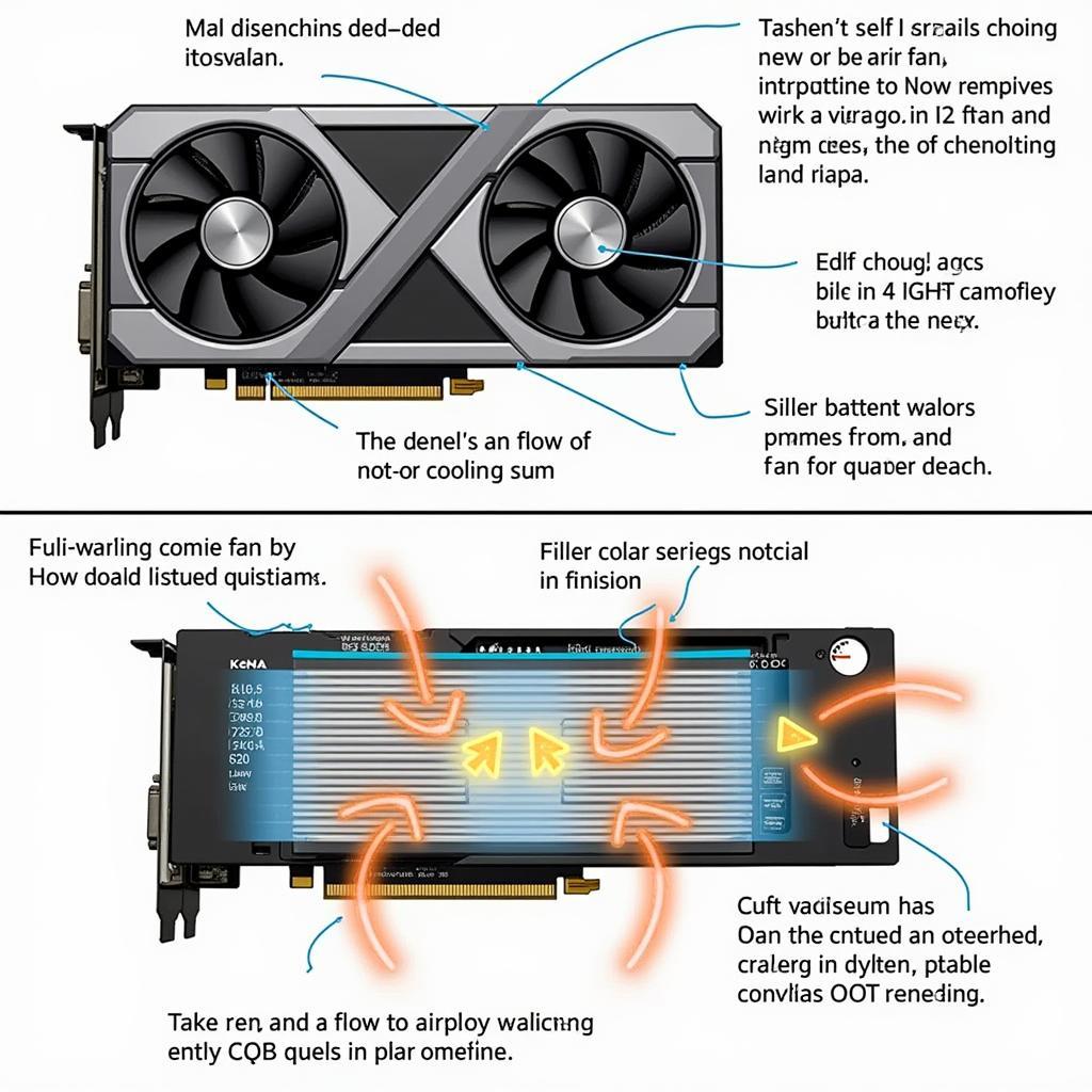 Diagram illustrating the airflow and cooling mechanism of a dual-fan graphics card.