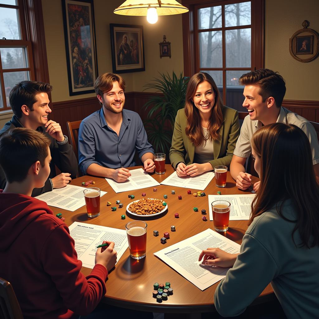 A group of friends gathered around a table, engrossed in a Dungeons and Dragons game