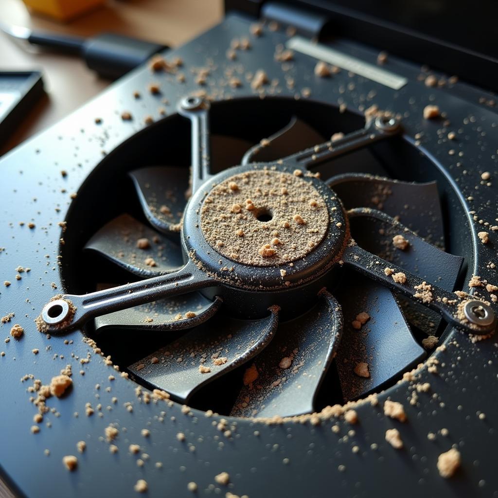 Dust buildup clogging a laptop fan