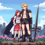 Pixel Art Depicting Cloud Strife and Aerith Gainsborough