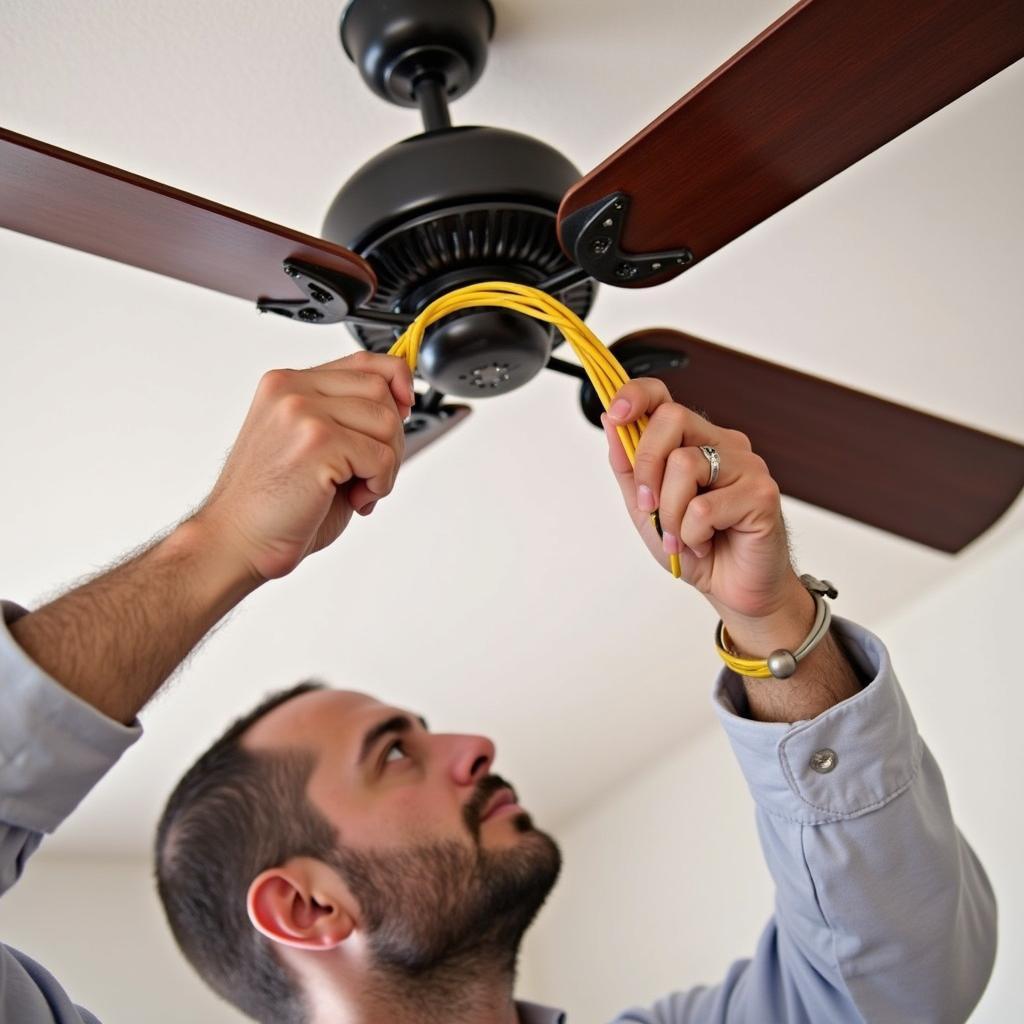 Licensed Electrician Wiring a Ceiling Fan