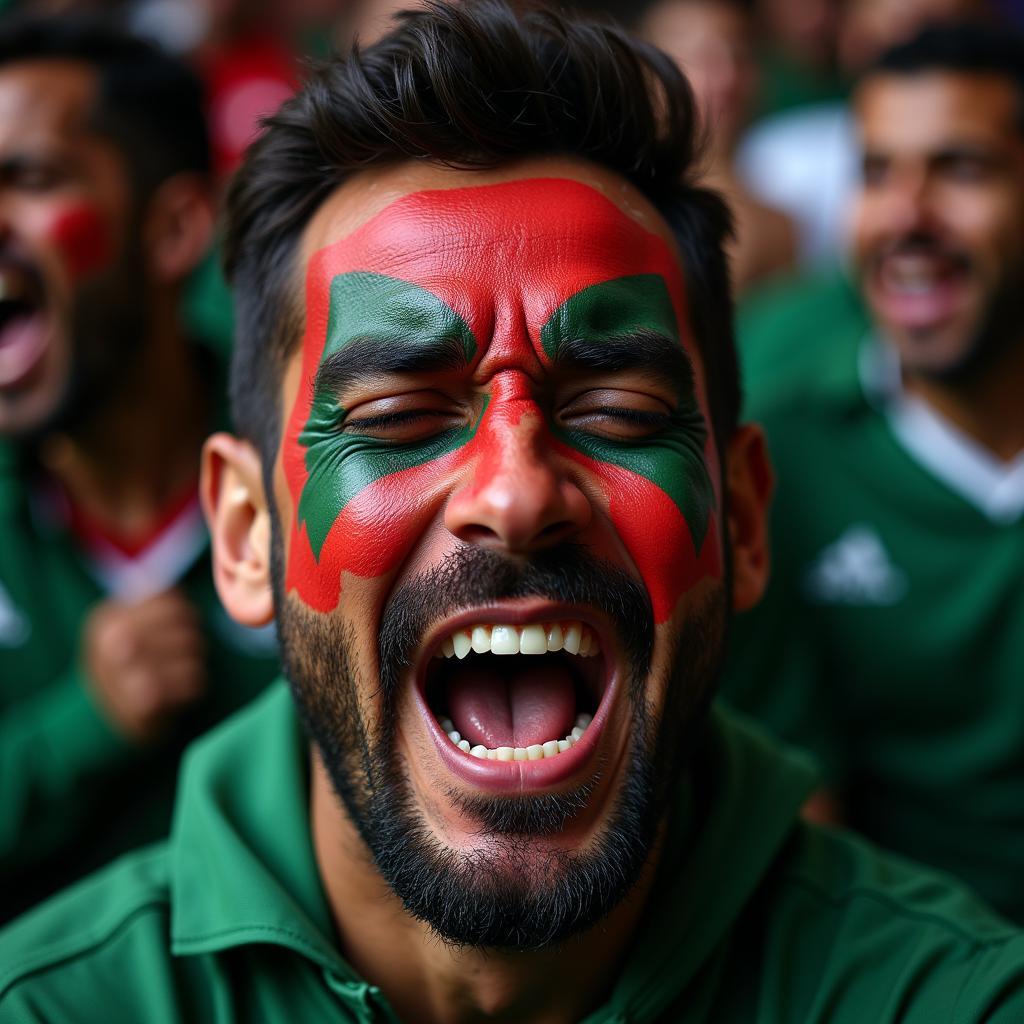 A football fan with tears of joy celebrating a victory