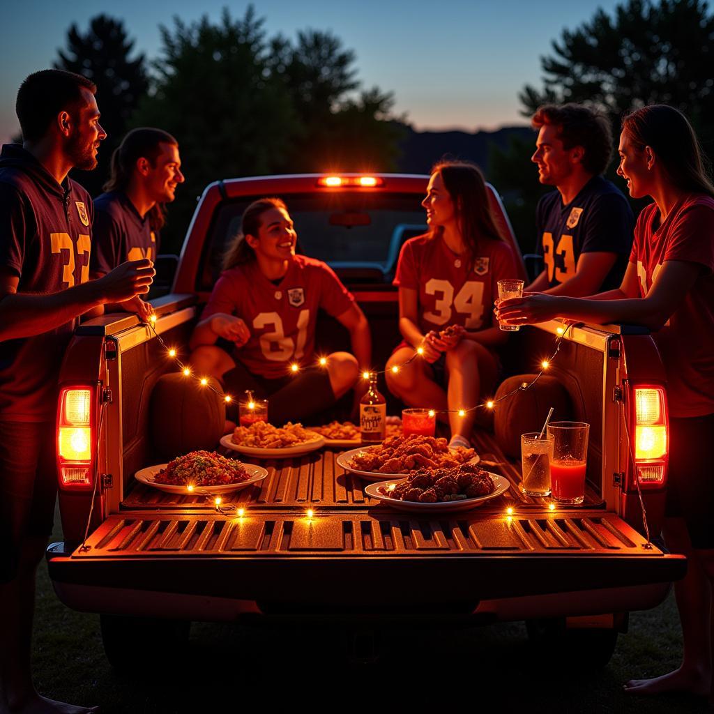 Fan 33 LED Orange Lights at a Tailgate Party