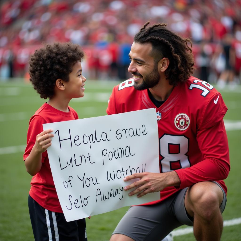 A fan showing appreciation to a football player