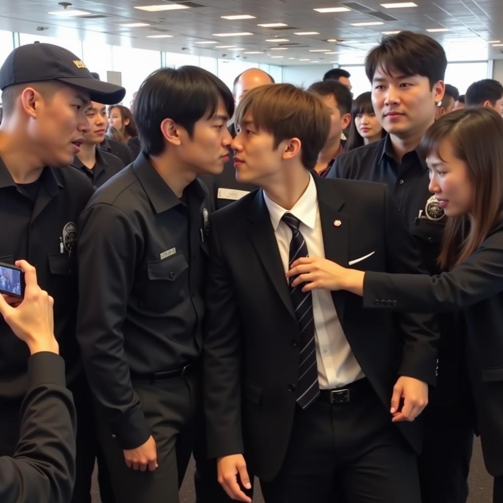 Fan Attempts to Kiss Suga at Airport