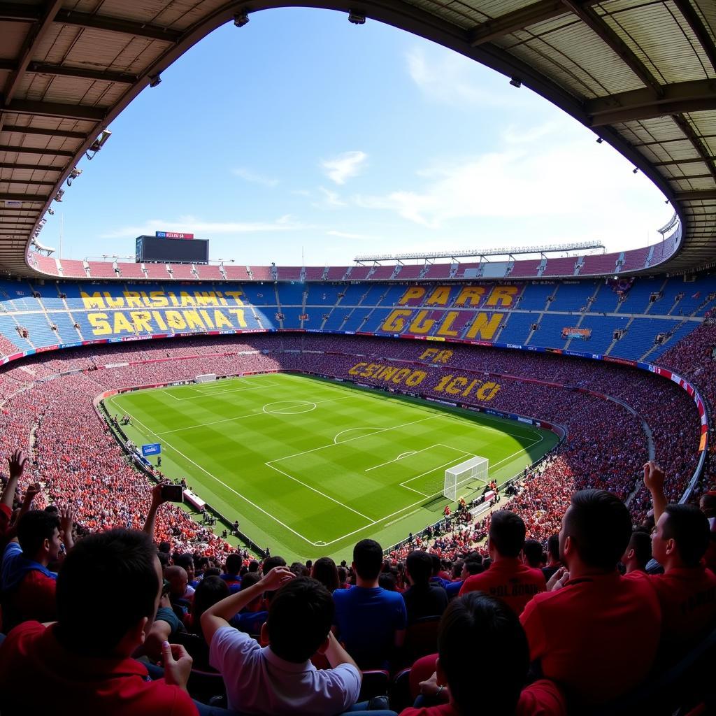 Fans Barca creating an electric atmosphere at Camp Nou