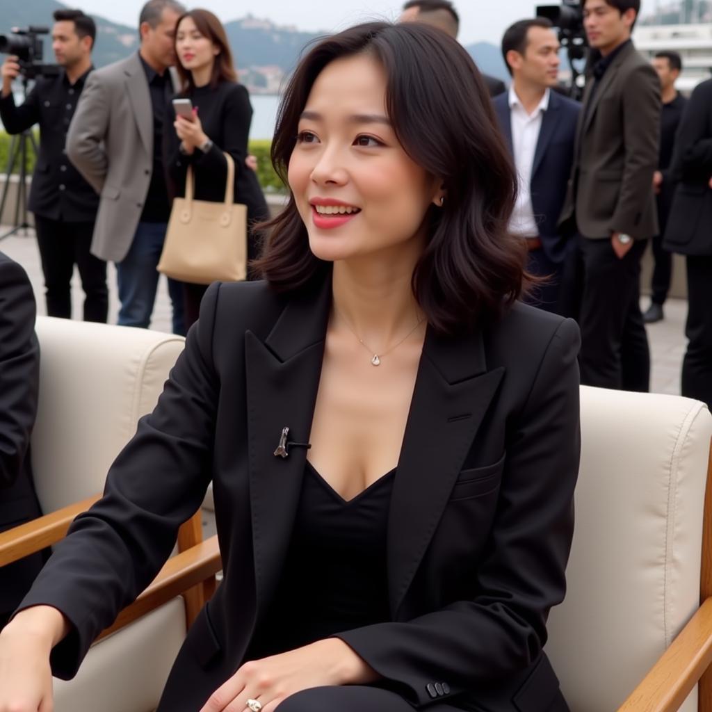 Fan Bing Bing giving an interview at Cannes 2018