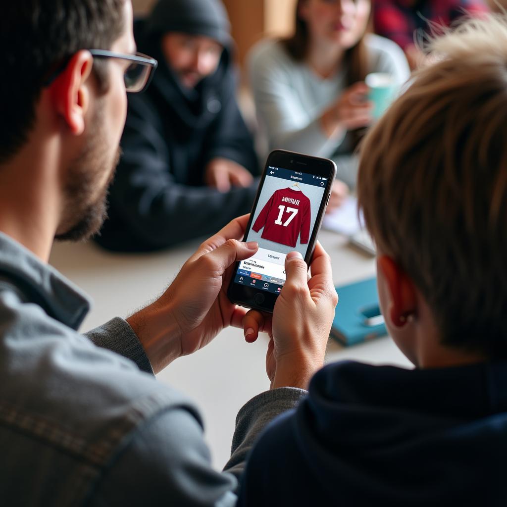 Fan purchasing a jersey online using a mobile phone