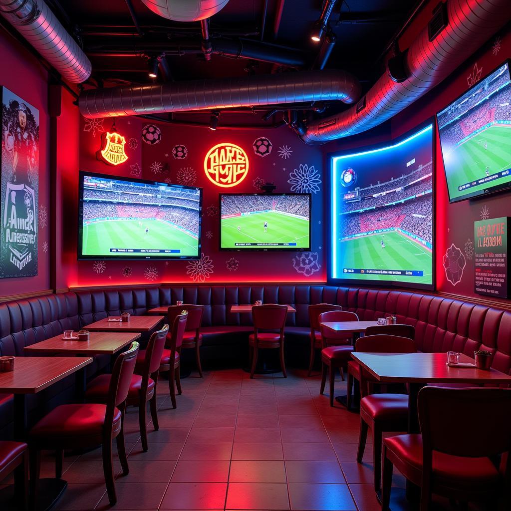 Fan Cafe Bap Interior with Football Decor and Screens