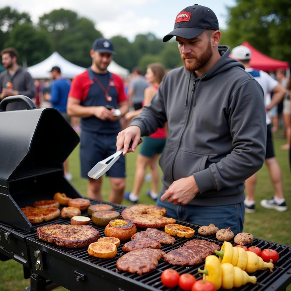 Fan grilling at a tailgate party