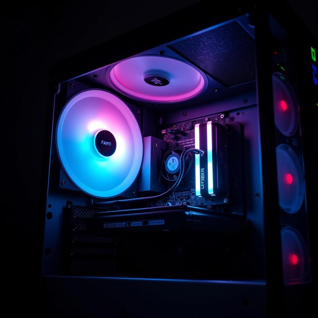 The Fan CPU Lightning AD10 illuminated inside a PC case.