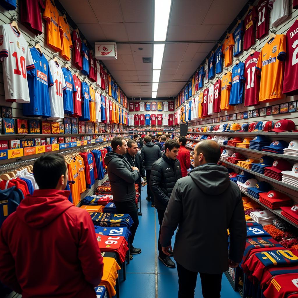 Football merchandise in a fan fan shop