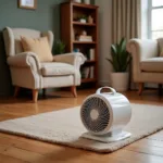 A fan heater placed in a cozy living room