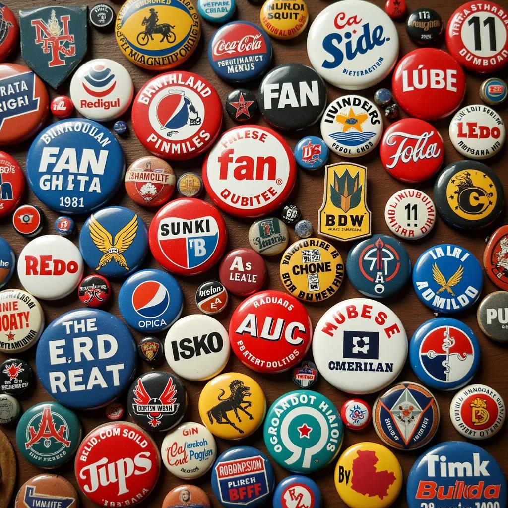 A historical display of fan badges representing the evolution of fan culture