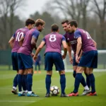 Football players demonstrating possession-based tactics.