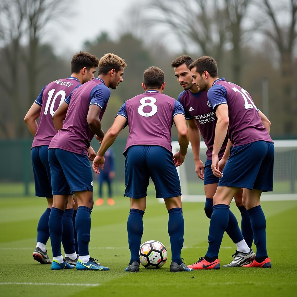 Football players demonstrating possession-based tactics.