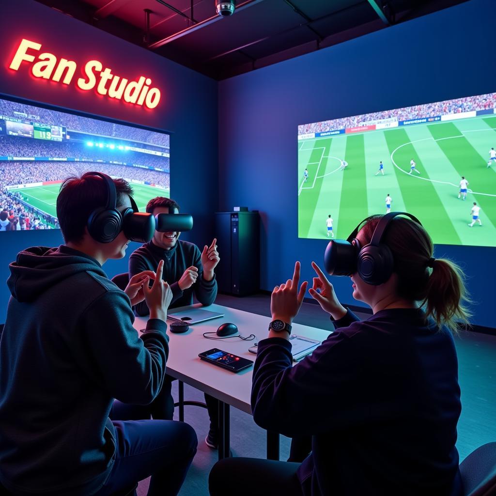 Fans engaging in interactive experiences at a fan studio