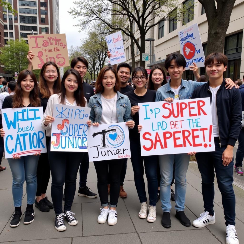 Fans creating signs for a Super Junior concert