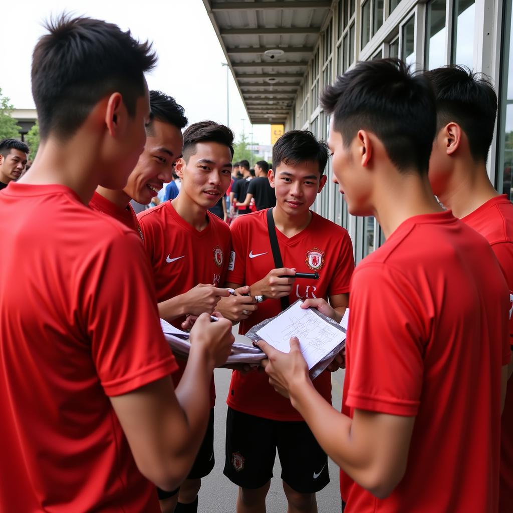 Fan Tien Phong meeting and interacting with their favorite players