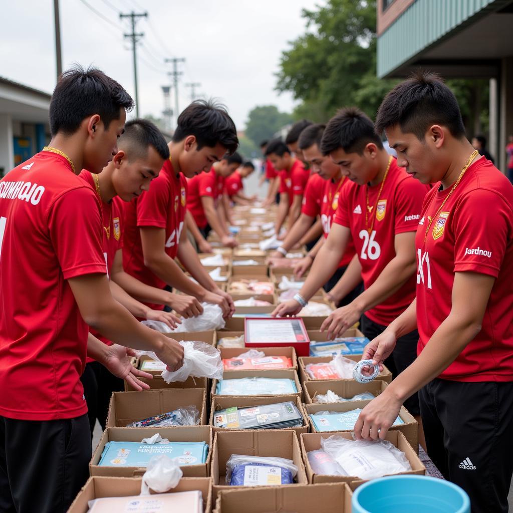 Football Fans Engaging in Charity Work