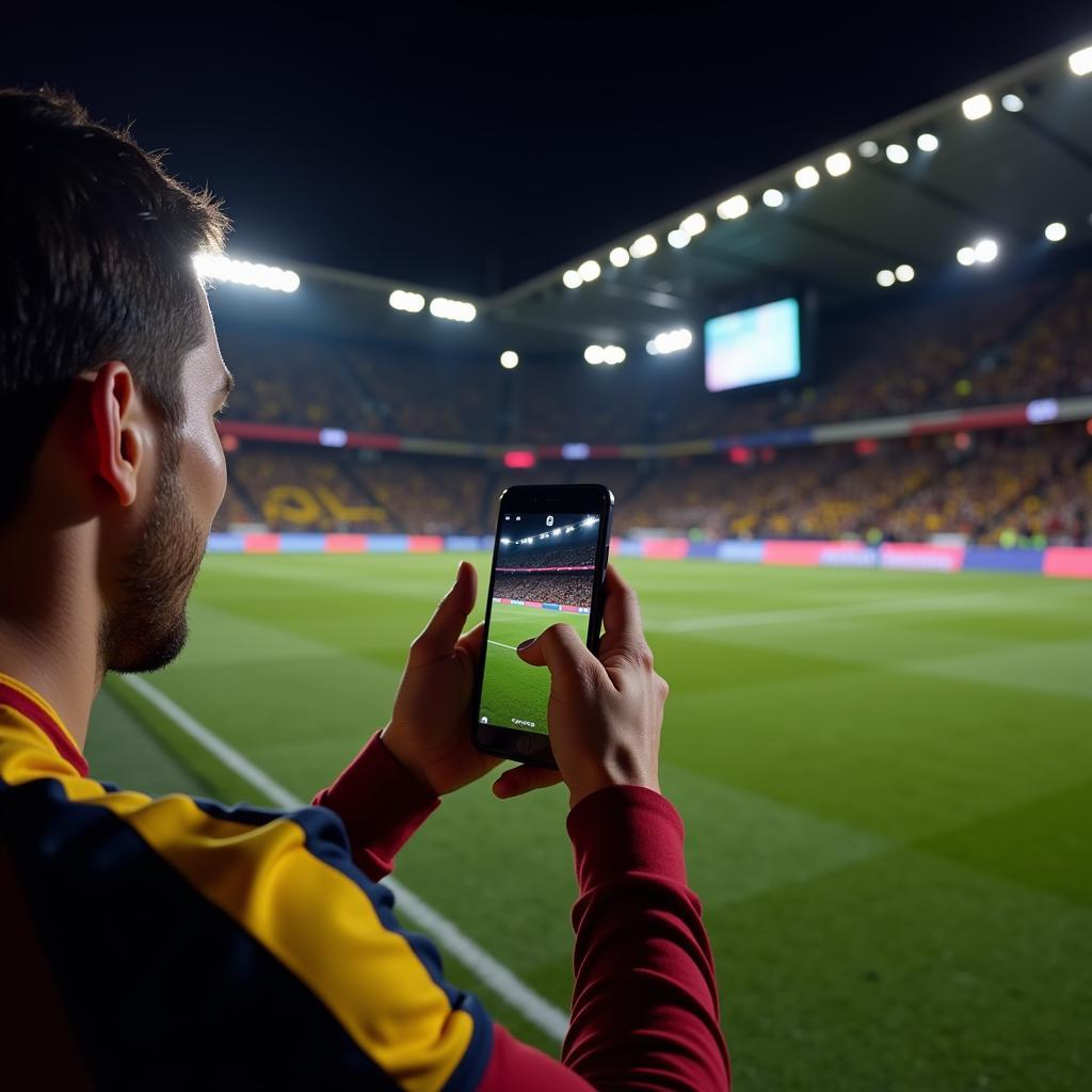 Fan watching football on their Xiaomi phone