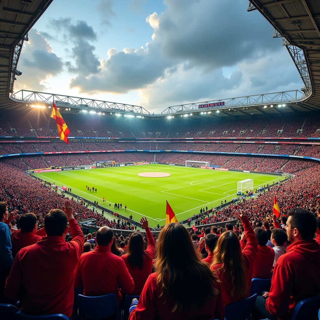 Football Fans Showing Passionate Support in a Packed Stadium