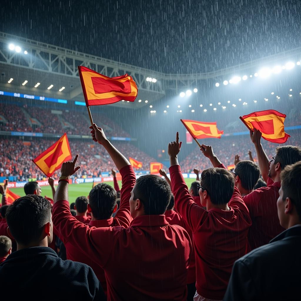 Fans Cheering in the Pouring Rain