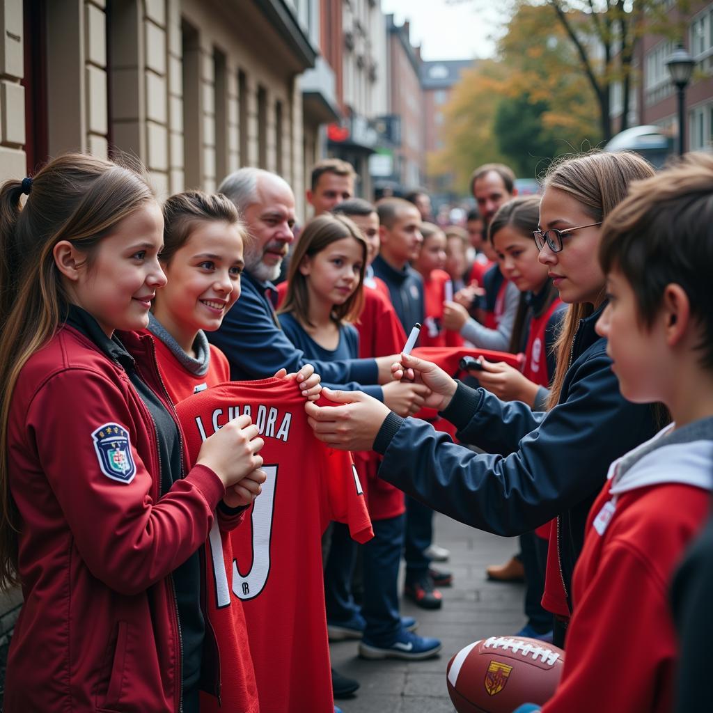 Fans eagerly waiting in line for autographs from their favorite football players