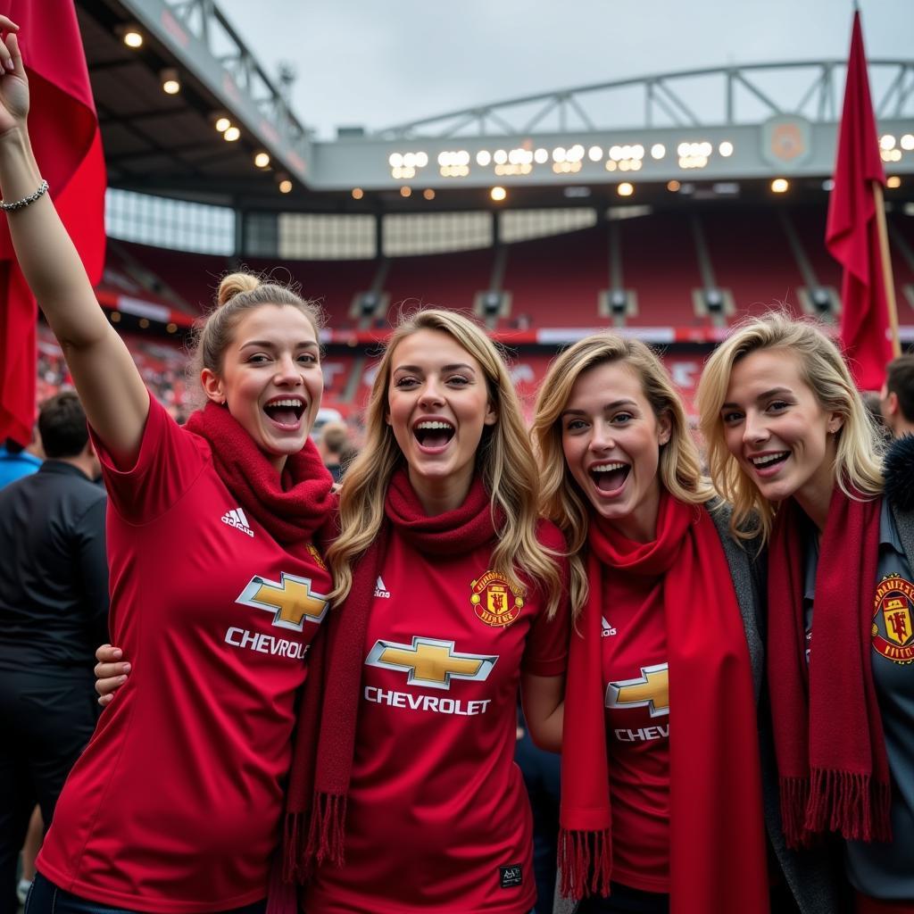 Beautiful Female Manchester United Fans Celebrating a Victory