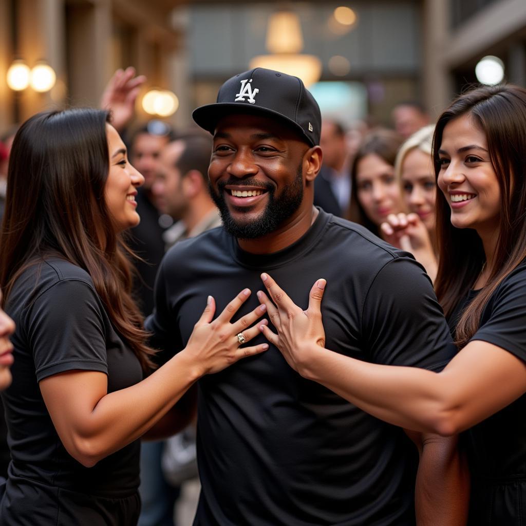 Floyd Mayweather posing with fans at a meet-and-greet