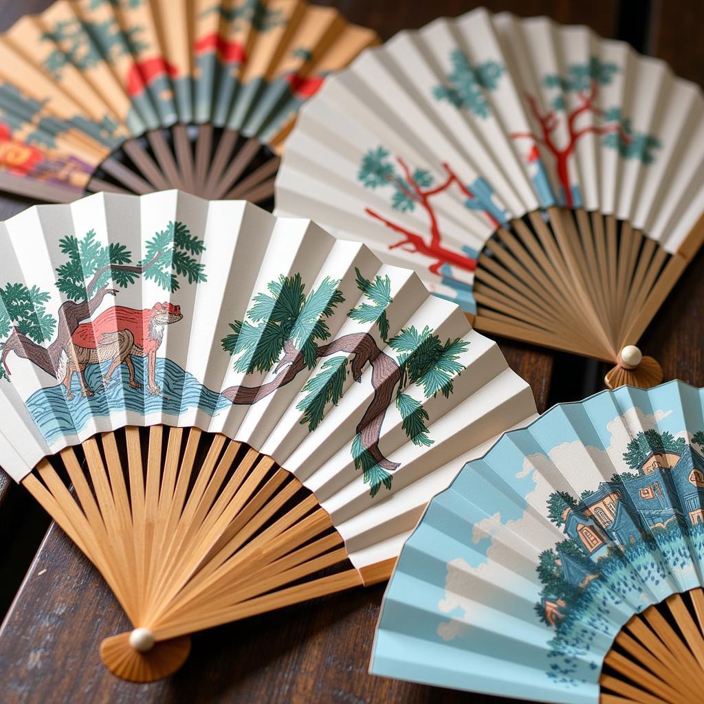 Intricate designs on Vietnamese folding fans.